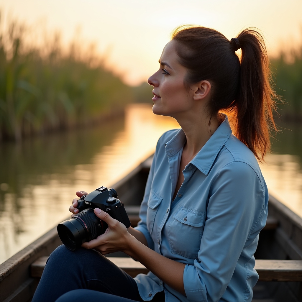 Instructor fotografie în barcă pe canalele Deltei Dunării